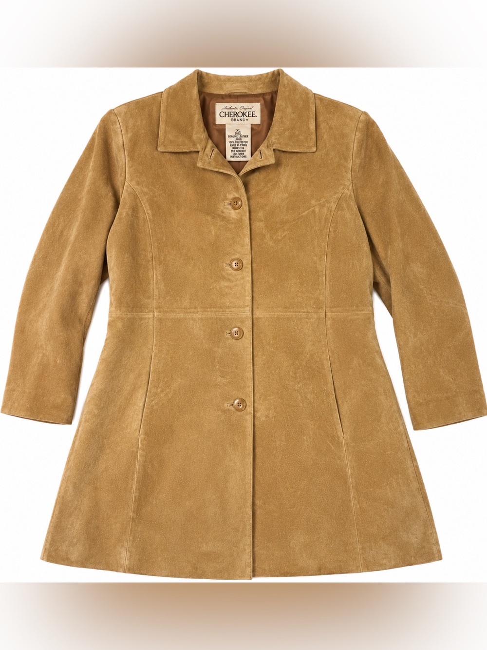Vintage Cherokee Y2k Women’s L Honey Brown Suede Mid Length Leather Jacket